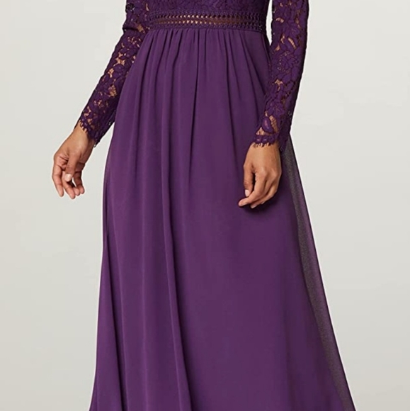 Truth and Fable purple long sleeve lace top gown maxi dress S - Picture 2 of 7
